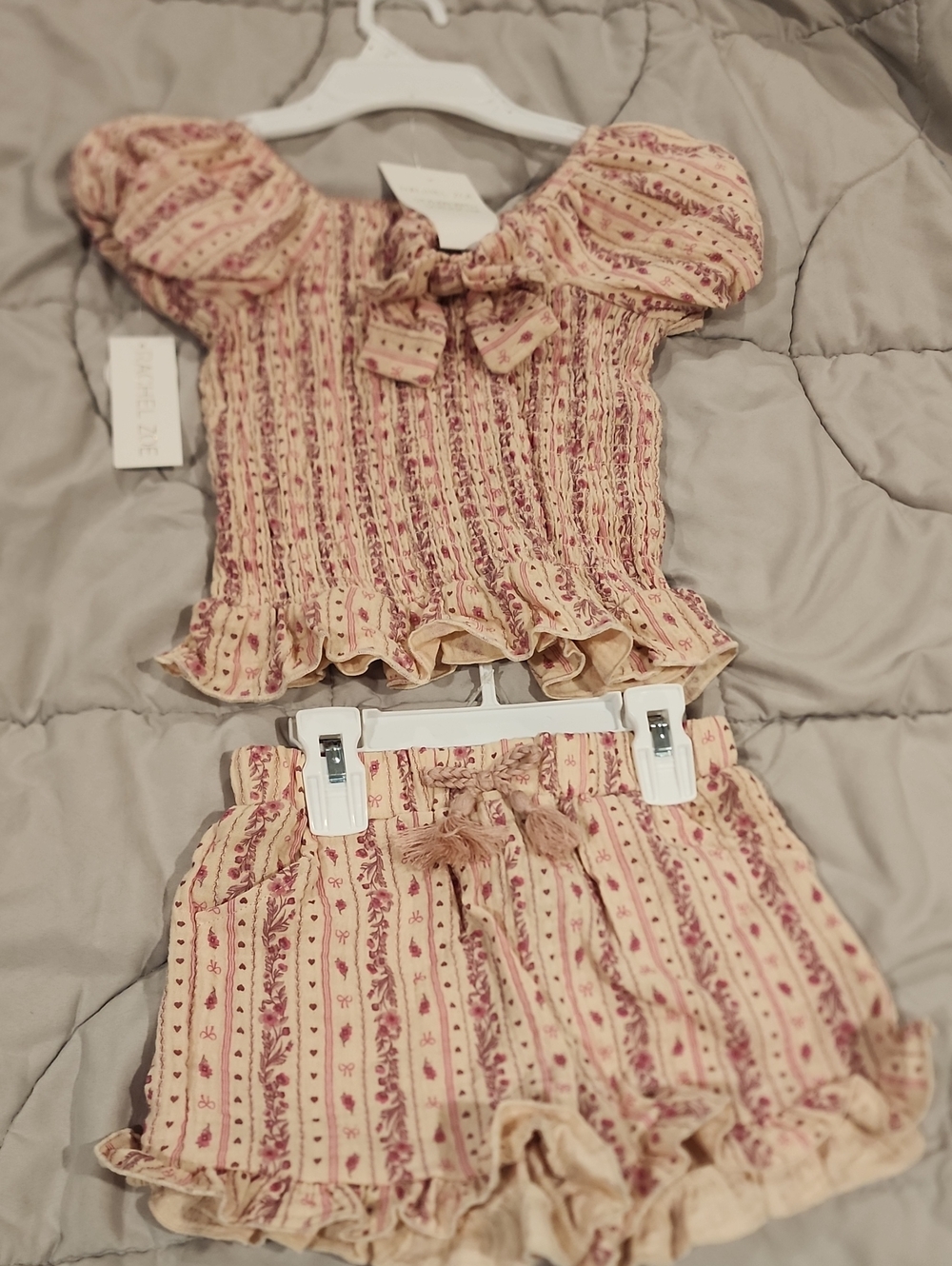 Rachel Zoe Cream and Pink Floral Smocked Top & Shorts